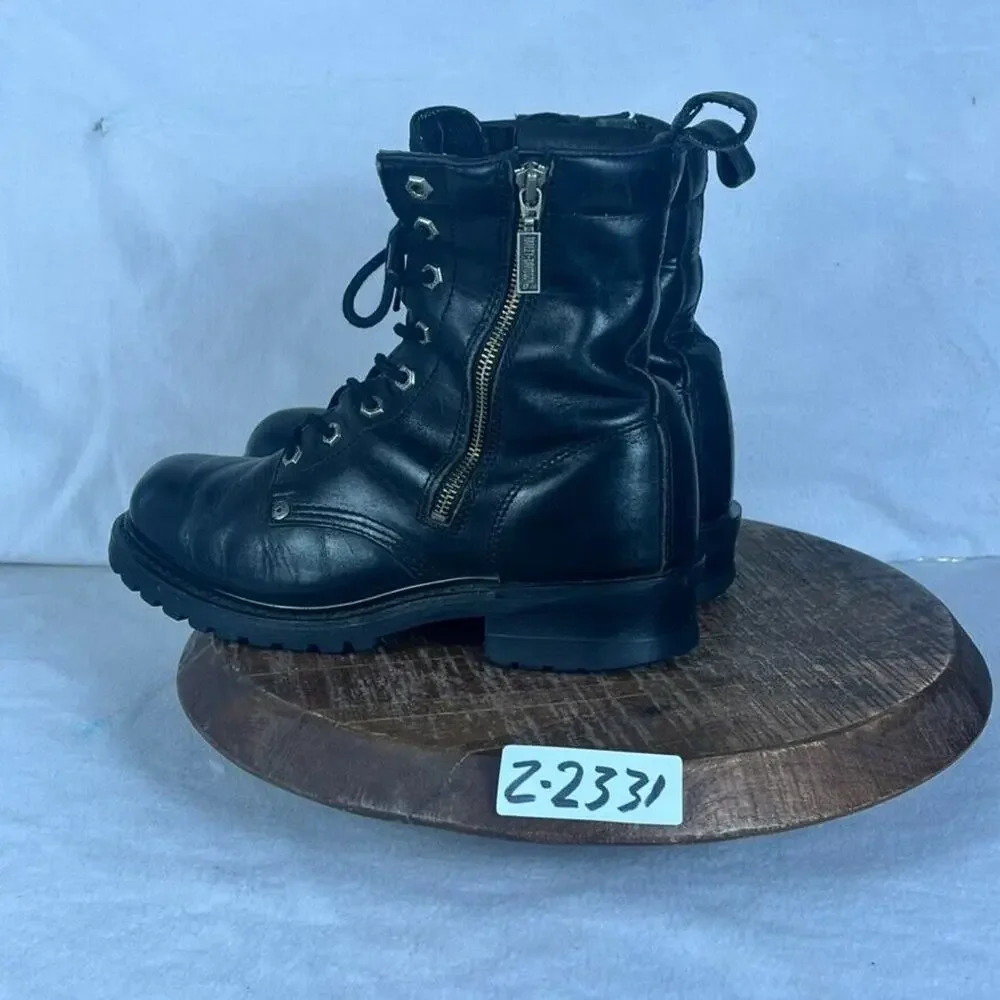 Harley Davidson Boots Mens 8.5 Black Leather Ankle Logger MotoRider Lace Zip Up